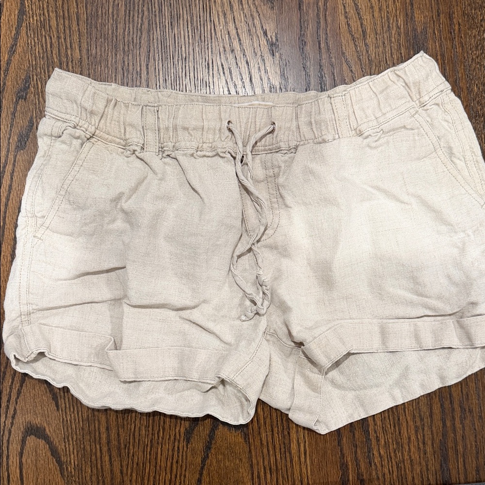 Michael Kors Cream Drawstring Linen-Blend Athletic Shorts